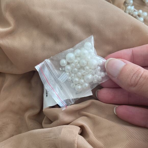 NWOT Patbo FULLY BEADED PEARL CUT-OUT Long Sleeve illusion COCKTAIL DRESS sz 2 - Picture 9 of 9